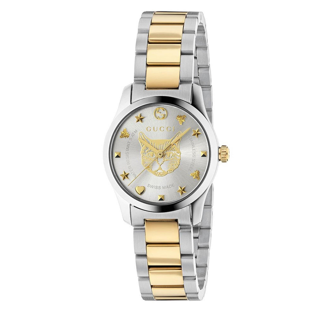 Gucci G Timeless Mystic Cat Steel And Gold Pvd Ladies Ya126596