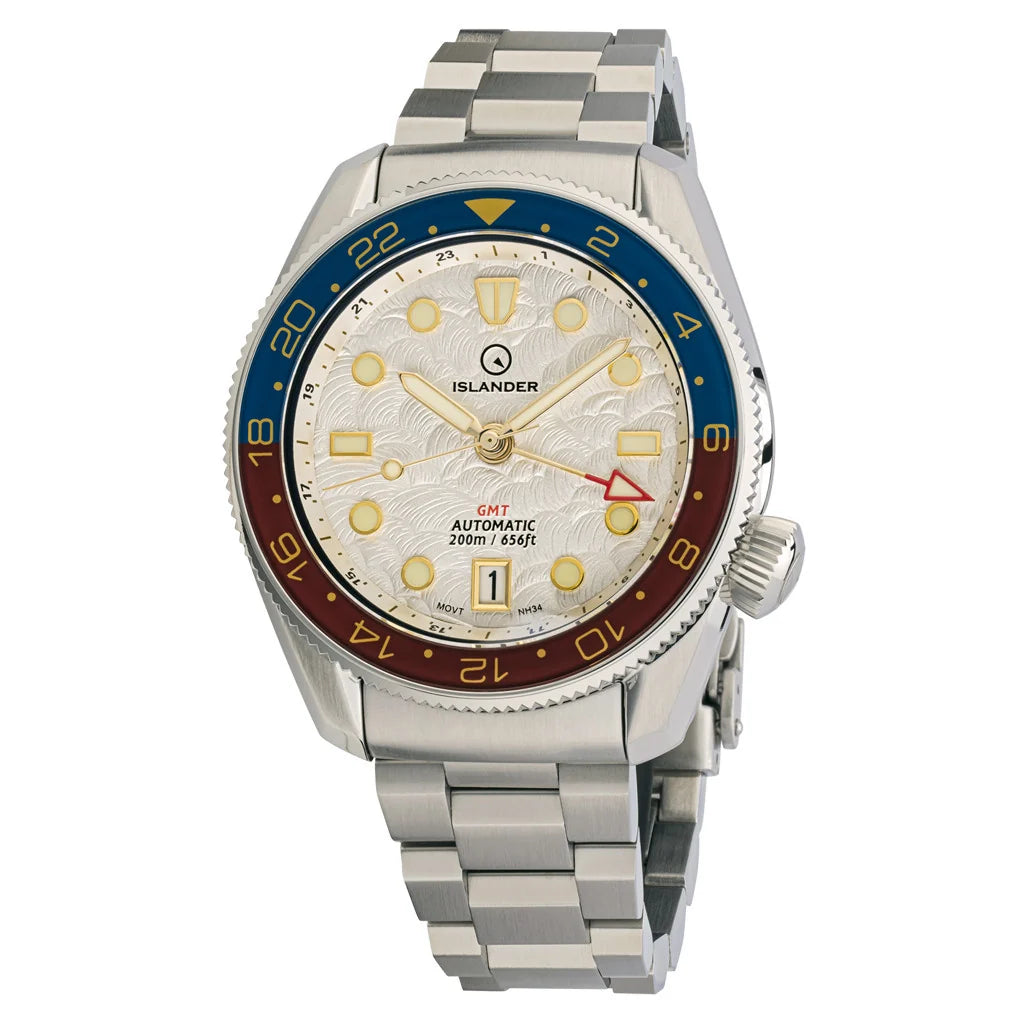 Islander: JFK Automatic GMT Watch with White Cloud Dial and Pepsi Bezel #ISL-206