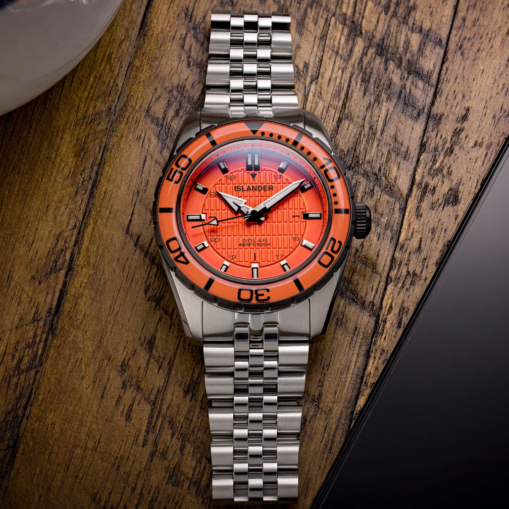 Islander: Saltaire 38mm Solar Dive Watch with Orange Dial #ISL-358
