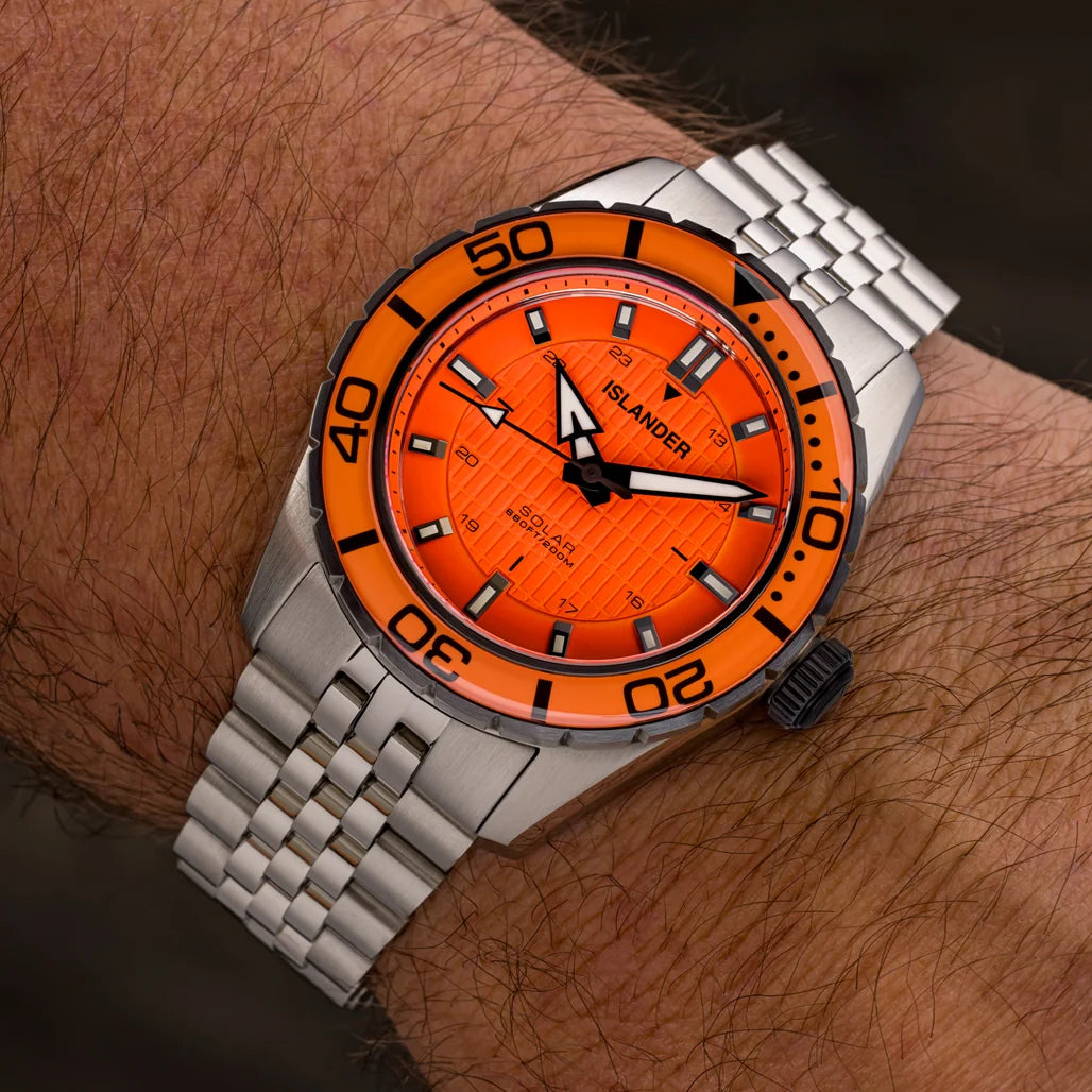 Islander: Saltaire 38mm Solar Dive Watch with Orange Dial #ISL-358