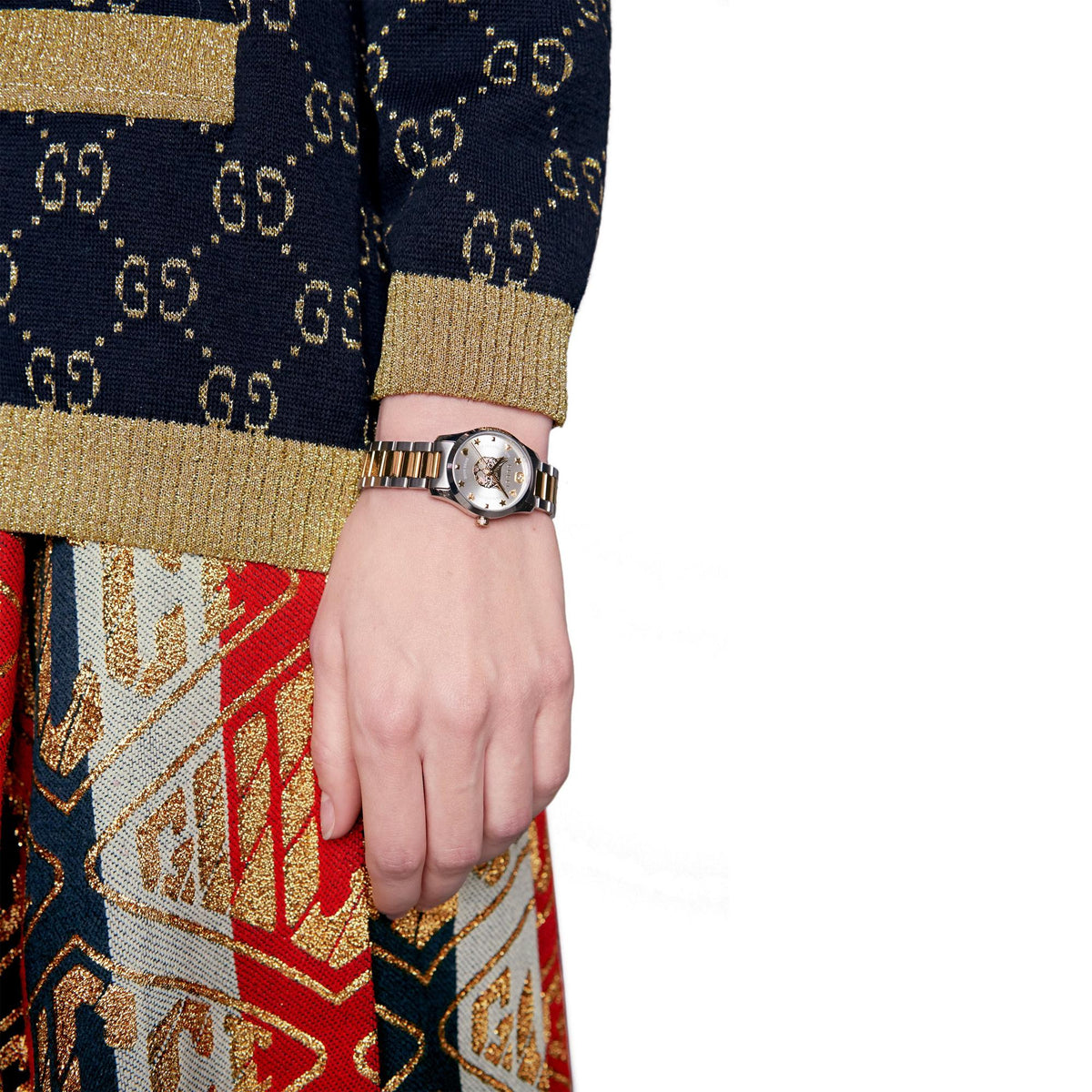 Gucci G Timeless Mystic Cat Steel And Gold Pvd Ladies Ya126596