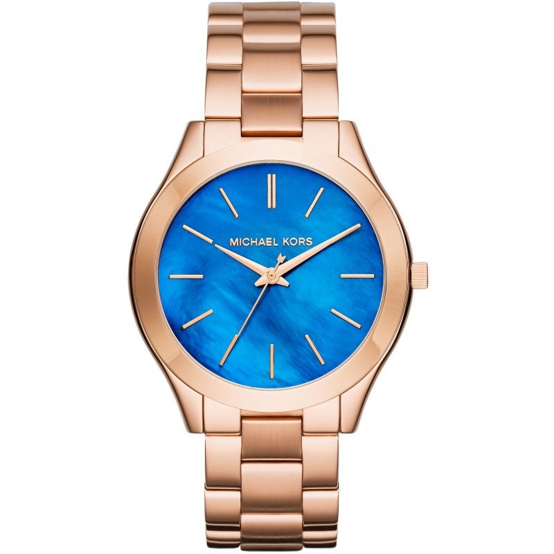 Michael Kors Mk3494 Ladies Slim Runway Rose Gold Dark Blue