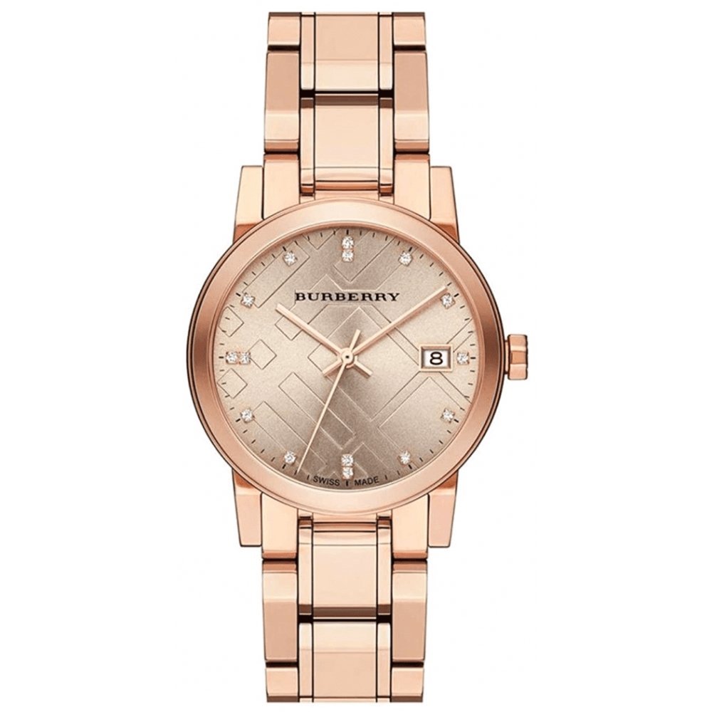 Burberry Ladies Diamond Check Stamped Rose Gold Bu9126