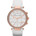 Michael Kors Mk2281 Ladies Parker Rose Gold White Leather Chronograph