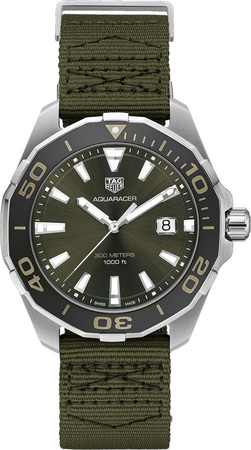 Tag Heuer Aquaracer Black Dial Khaki Green Nato Strap